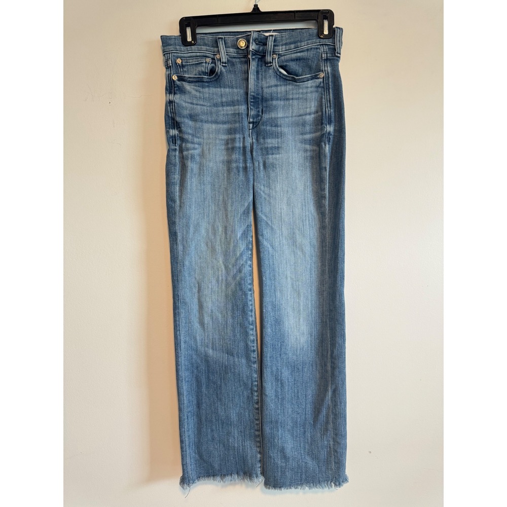 AYR The Yes Yes Yes High Rise Straight Leg Raw Hem Jeans Blue Denim Size 26